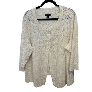 Westbound Woman 3XL Ivory Cardigan 3/4 Sleeve Button-Up